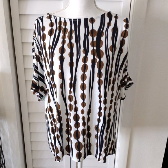 Chico's Tops - NWT Chico's boat neck slit in sleeve sea beads pattern brown & white t-shirt S/8
